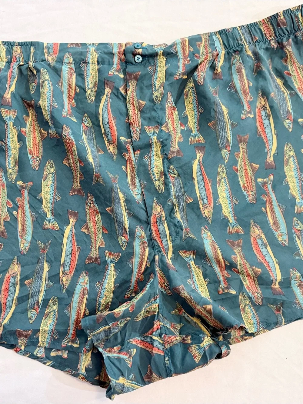 Vintage 90s JB Collection 100% Silk Trout Print Boxer Shorts – Size XL